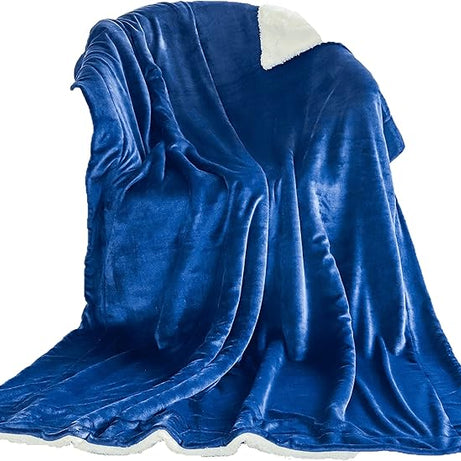 Funky gadgets Sherpa Fleece Navy Blanket Bed Throws Blankets For Sofas Fluffy Soft Thick Warm Blanket- Blanket Throws for Travel