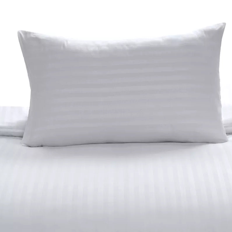 Microfiber Satin Stripe Duvet Cover Set Luxury Hotel Bedding Sets with Pillowcases Breathable Ultra Soft Reversible - White