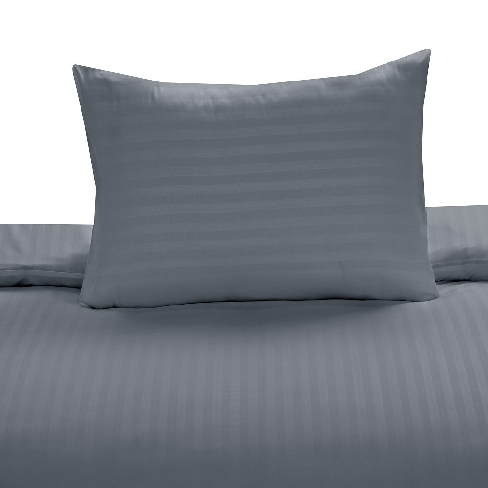 Microfiber Satin Stripe Duvet Cover Set Luxury Hotel Bedding Sets with Pillowcases Breathable Ultra Soft Reversible -Charcoal