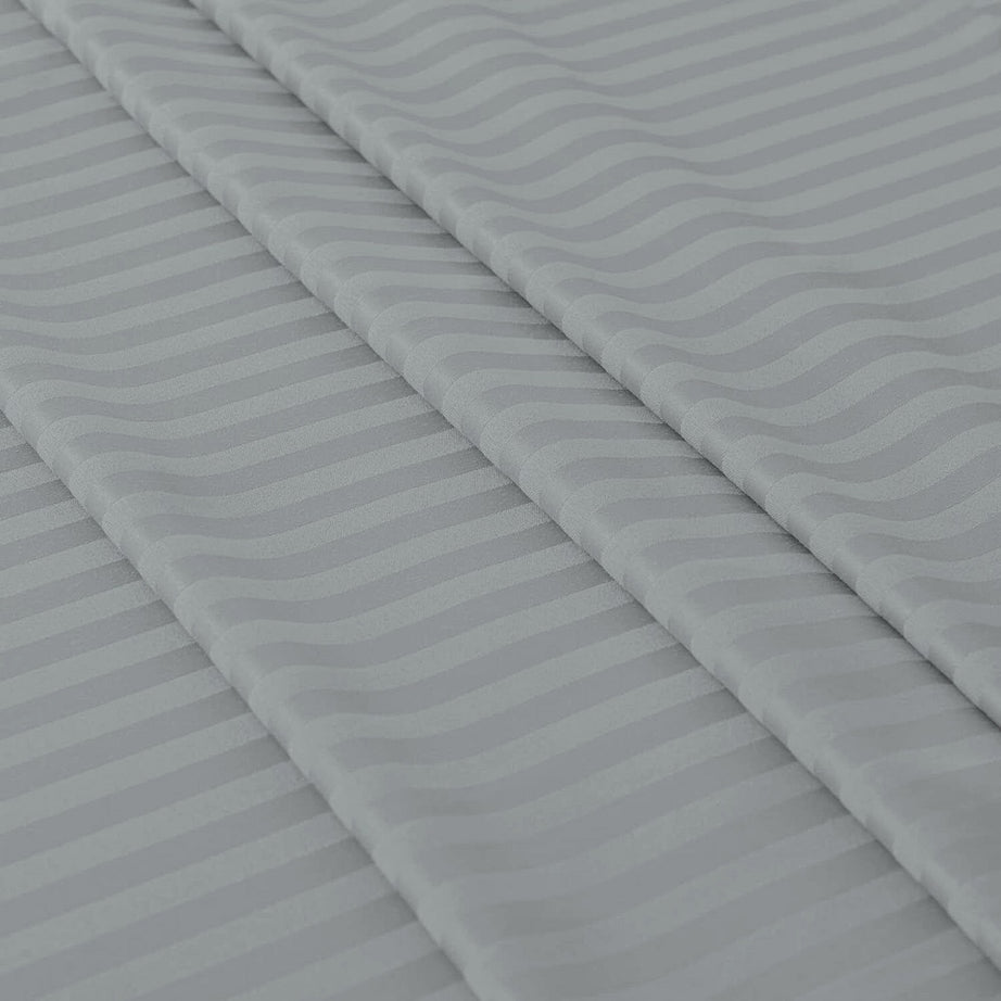 Microfiber Satin Stripe Duvet Cover Set Luxury Hotel Bedding Sets with Pillowcases Breathable Ultra Soft Reversible Light Grey