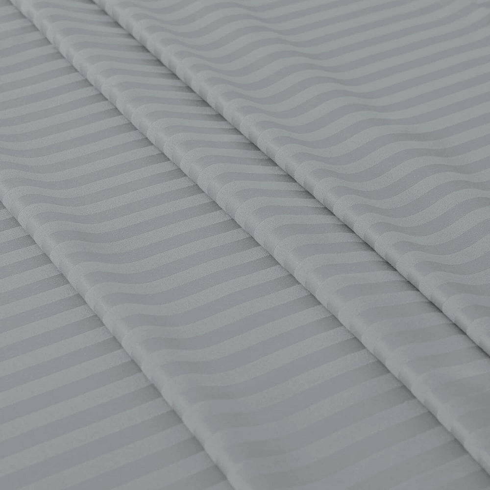 Microfiber Satin Stripe Duvet Cover Set Luxury Hotel Bedding Sets with Pillowcases Breathable Ultra Soft Reversible Light Grey