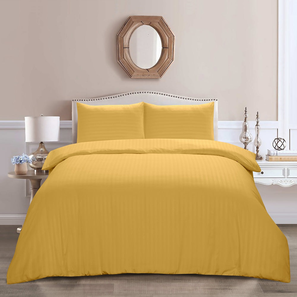 Microfiber Satin Stripe Duvet Cover Set Luxury Hotel Bedding Sets with Pillowcases Breathable Ultra Soft Reversible -Ochre