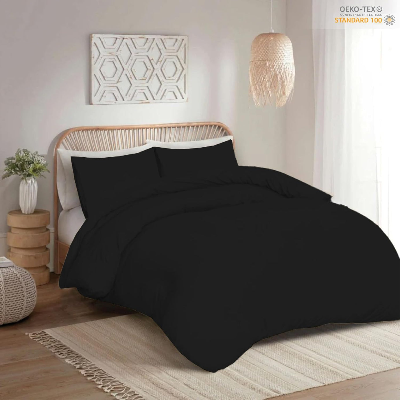 funky gadgets Duvet Cover Sets Black - Soft Brushed Microfiber Plain Dyed Duvet Cover Sets with Pillow Cases- Bedding Quilt Cover Set.