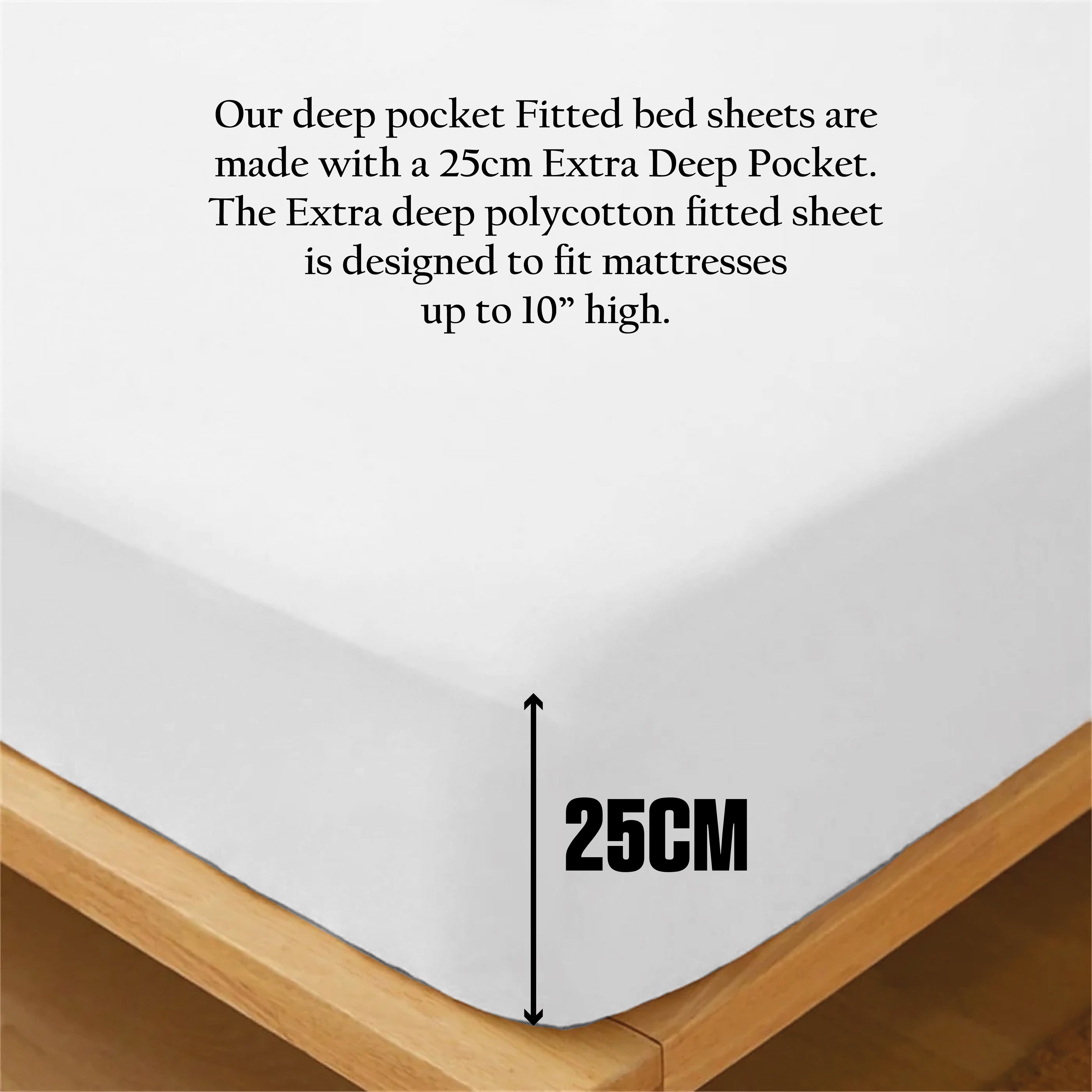 Funky gadgets White Luxury Poly Cotton Extra Deep Fitted Sheet Bed Sheets Bedding Set Mattress Toper Bedsheets Easy wash Fabric Pocket Bedding Sets