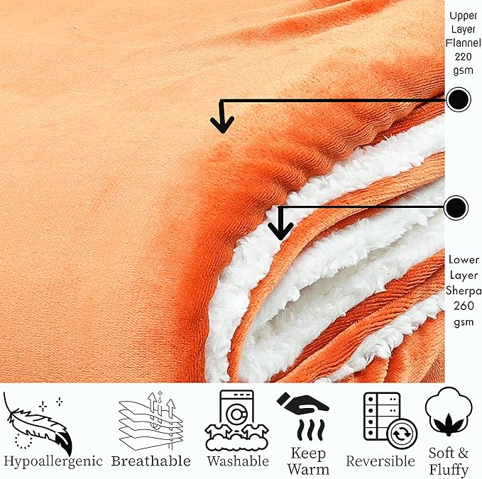 Funky gadgets Sherpa Fleece Orange Blanket Bed Throws Blankets For Sofas Fluffy Soft Thick Warm Blanket- Blanket Throws for Travel