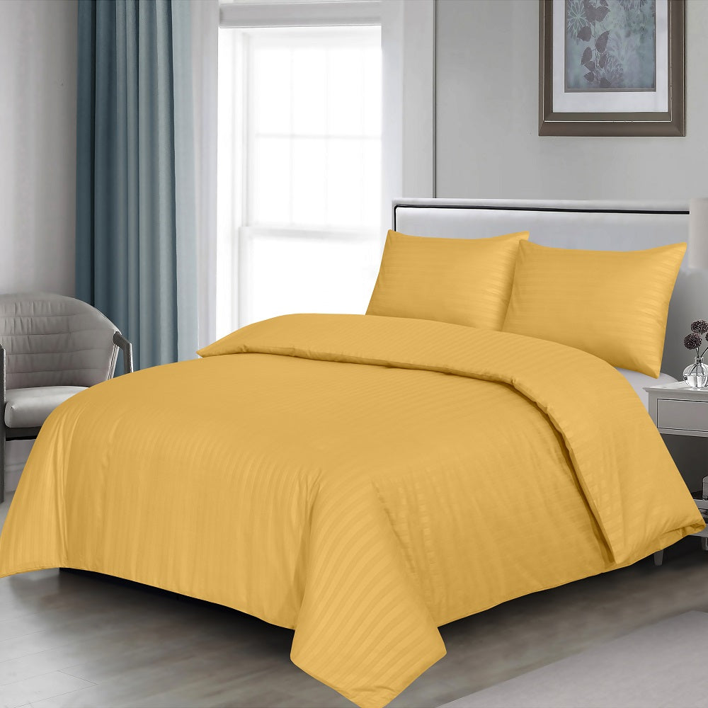 Microfiber Satin Stripe Duvet Cover Set Luxury Hotel Bedding Sets with Pillowcases Breathable Ultra Soft Reversible -Ochre