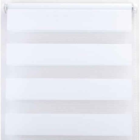 Funky Gadgets White Day Night Blinds Double Layer Sheer Fabric blinds Windows Curtains For Bedroom Easy Fit Drilling & No Drilling Opaque Shades Zebra Roller Blinds