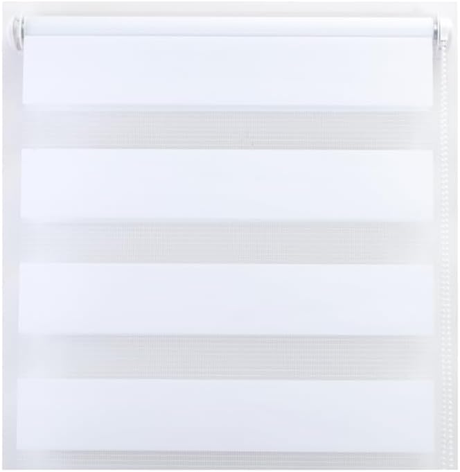 Funky Gadgets White Day Night Blinds Double Layer Sheer Fabric blinds Windows Curtains For Bedroom Easy Fit Drilling & No Drilling Opaque Shades Zebra Roller Blinds