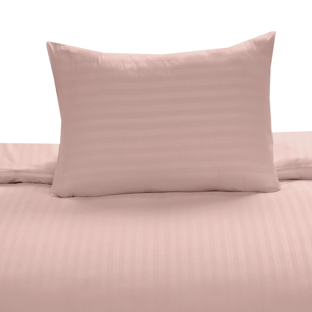 Microfiber Satin Stripe Duvet Cover Set Luxury Hotel Bedding Sets with Pillowcases Breathable Ultra Soft Reversible -Blush