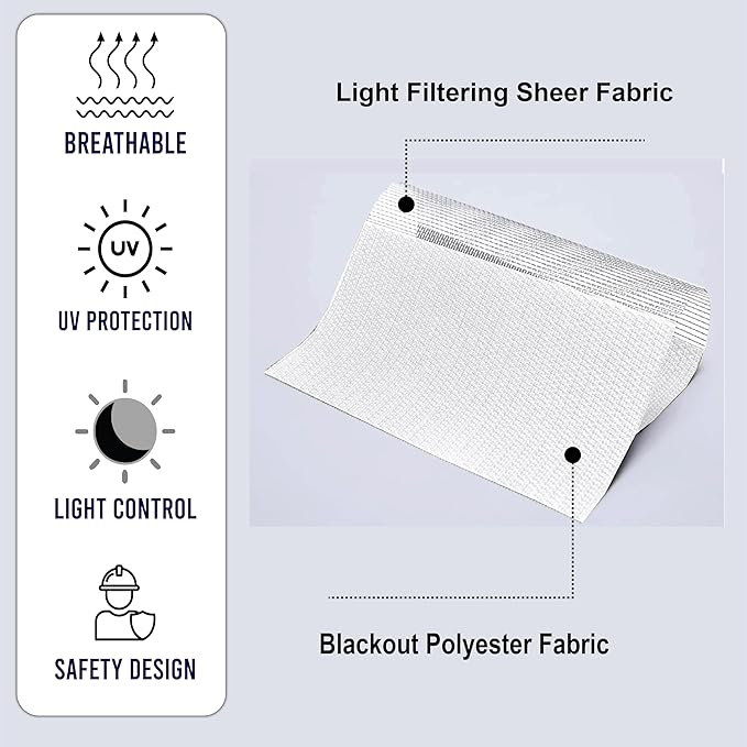 Funky Gadgets White Day Night Blinds Double Layer Sheer Fabric blinds Windows Curtains For Bedroom Easy Fit Drilling & No Drilling Opaque Shades Zebra Roller Blinds