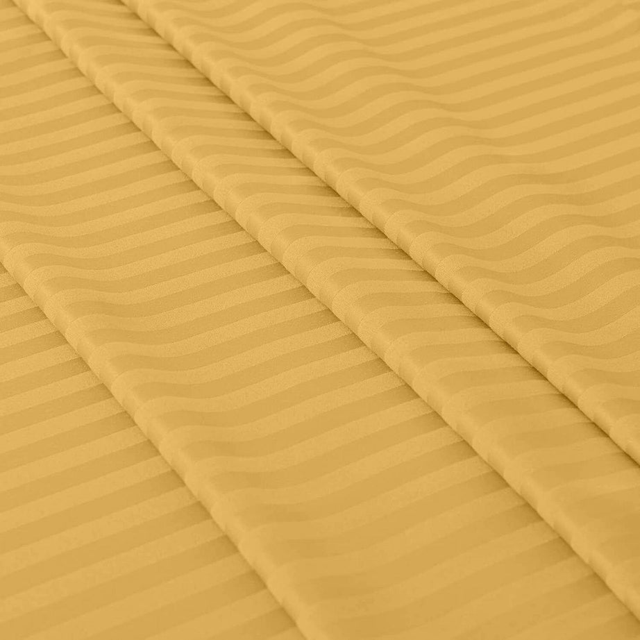 Microfiber Satin Stripe Duvet Cover Set Luxury Hotel Bedding Sets with Pillowcases Breathable Ultra Soft Reversible -Ochre