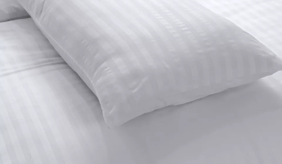 Microfiber Satin Stripe Duvet Cover Set Luxury Hotel Bedding Sets with Pillowcases Breathable Ultra Soft Reversible - White