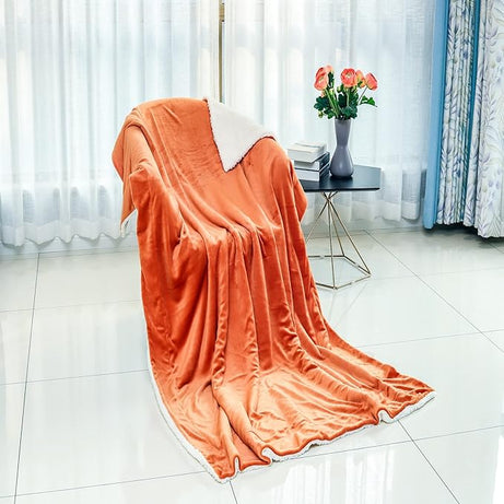 Funky gadgets Sherpa Fleece Orange Blanket Bed Throws Blankets For Sofas Fluffy Soft Thick Warm Blanket- Blanket Throws for Travel