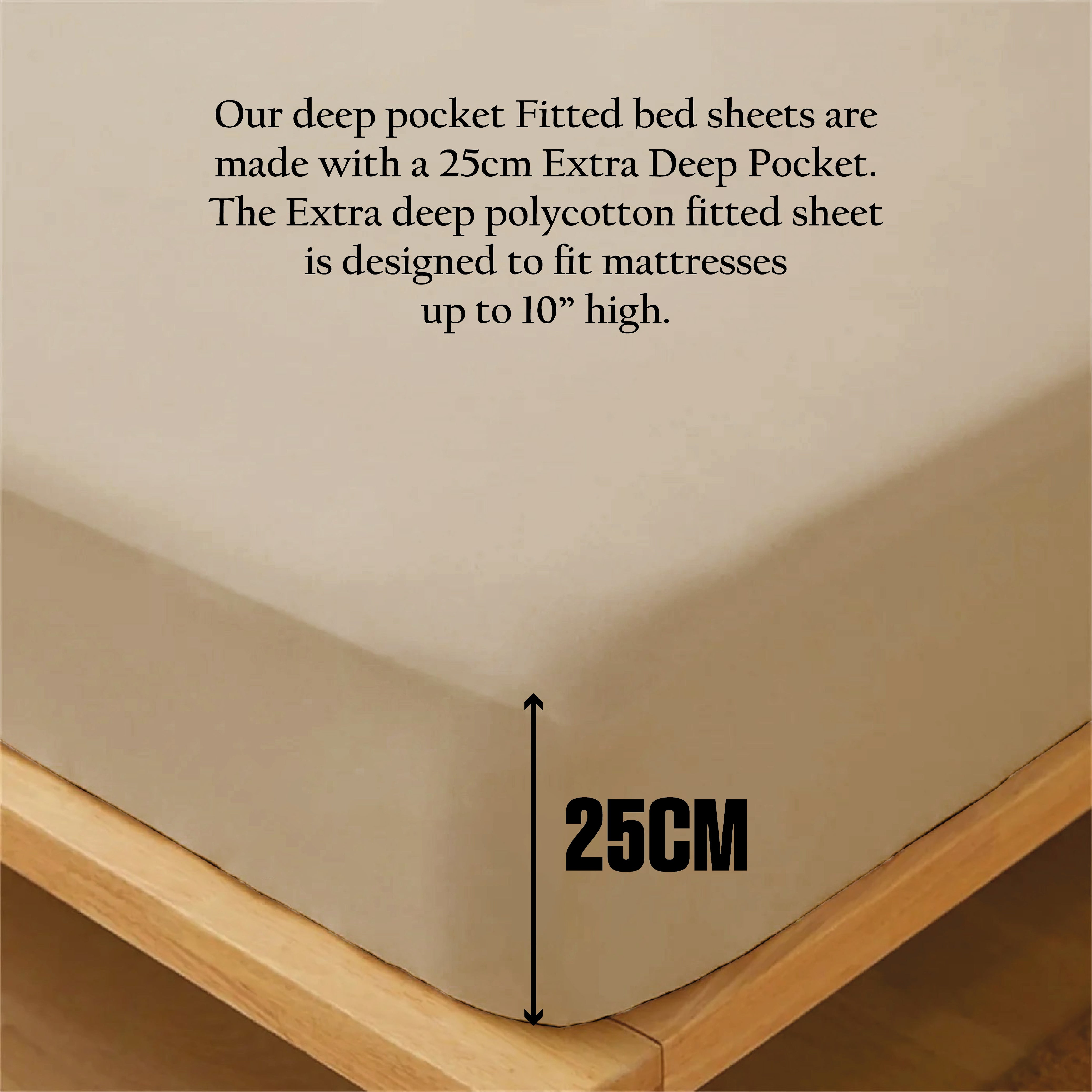 Funky gadgets Beige Luxury Poly Cotton Extra Deep Fitted Sheet Bed Sheets Bedding Set Mattress Toper Bedsheets Easy wash Fabric Pocket Bedding Sets