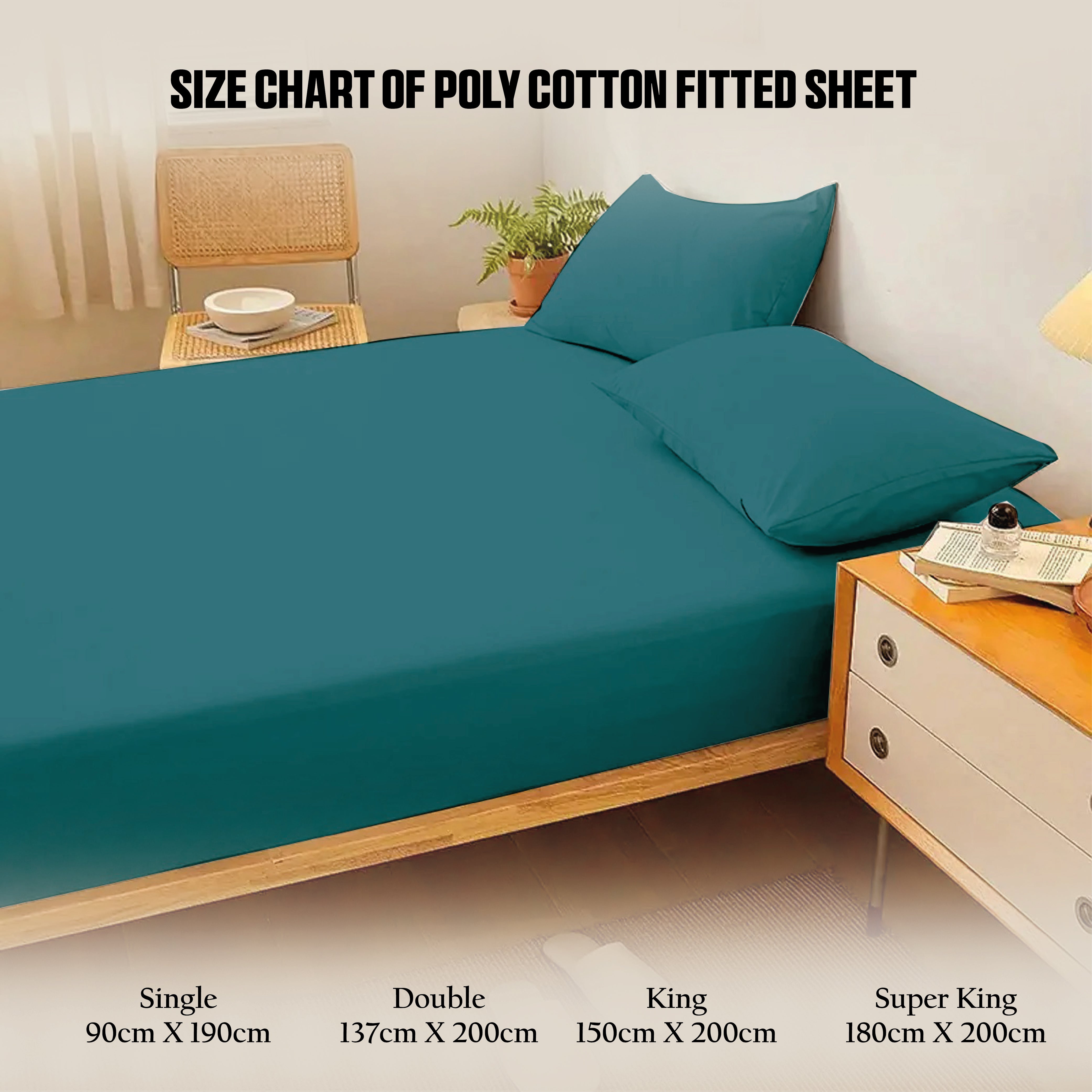 Funky gadgets Teal Luxury Poly Cotton Extra Deep Fitted Sheet Bed Sheets Bedding Set Mattress Toper Bedsheets Easy wash Fabric Pocket Bedding Sets