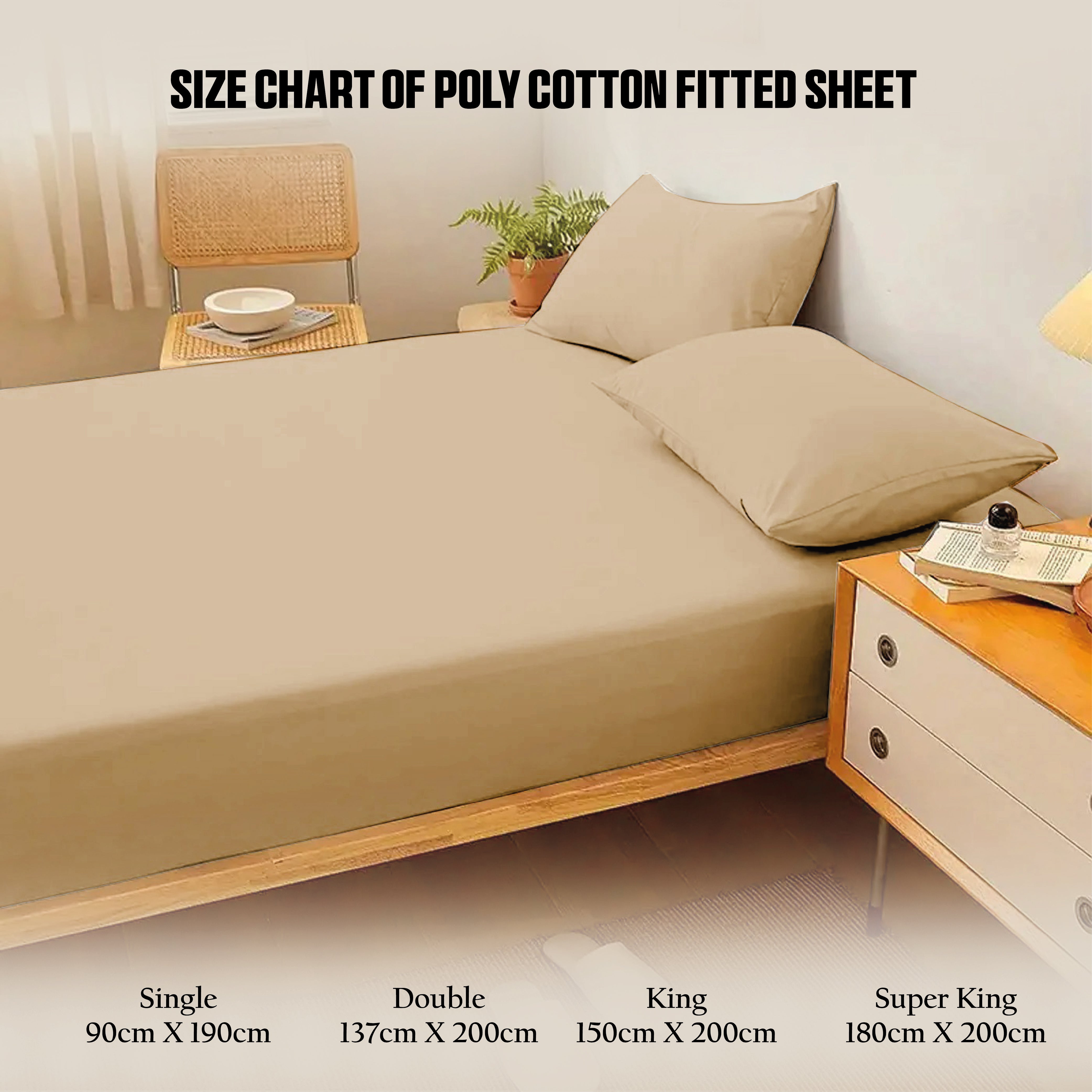 Funky gadgets Beige Luxury Poly Cotton Extra Deep Fitted Sheet Bed Sheets Bedding Set Mattress Toper Bedsheets Easy wash Fabric Pocket Bedding Sets