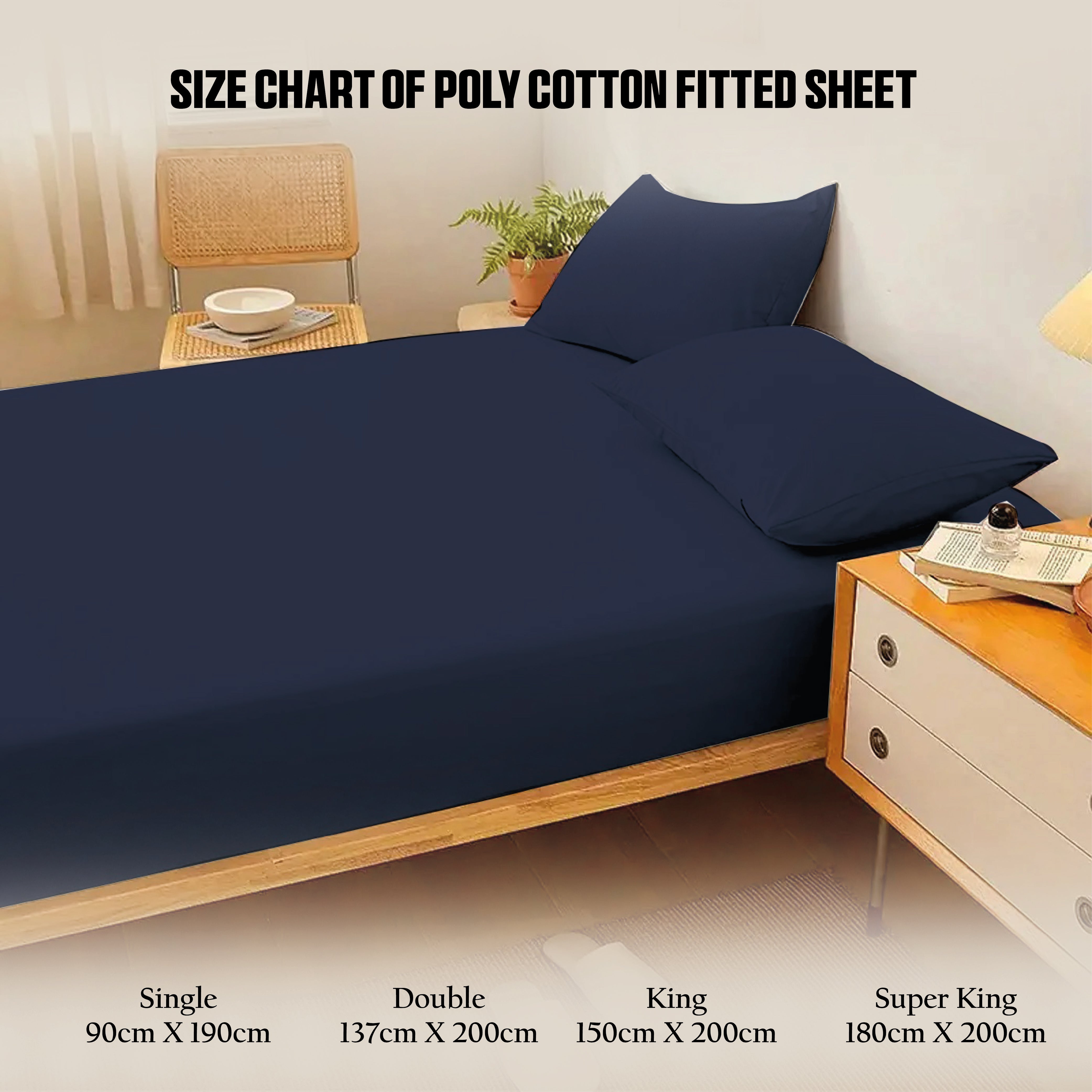 Funky gadgets Navy Luxury Poly Cotton Extra Deep Fitted Sheet Bed Sheets Bedding Set Mattress Toper Bedsheets Easy wash Fabric Pocket Bedding Sets