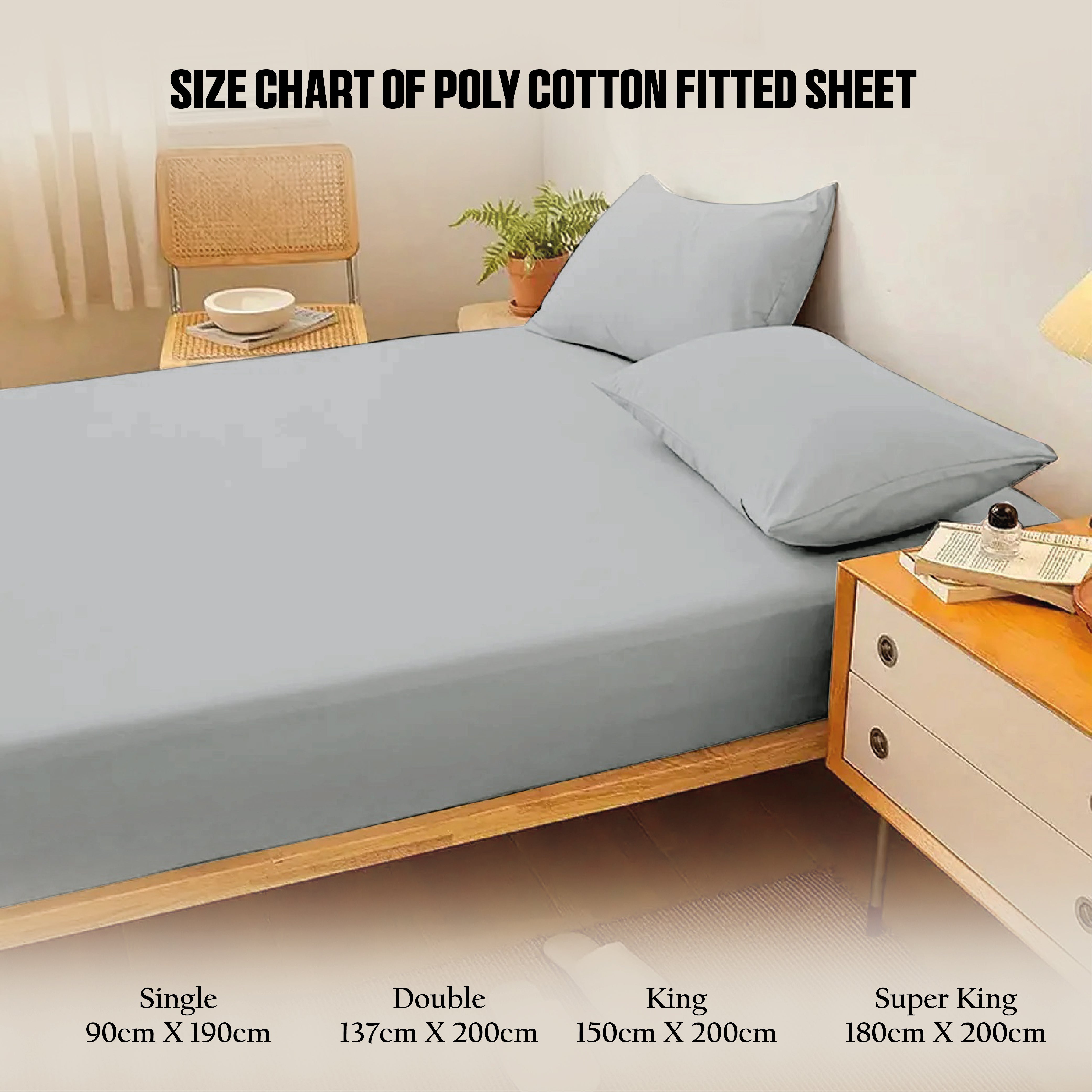 Funky gadgets Grey Luxury Poly Cotton Extra Deep Fitted Sheet Bed Sheets Bedding Set Mattress Toper Bedsheets Easy wash Fabric Pocket Bedding Sets