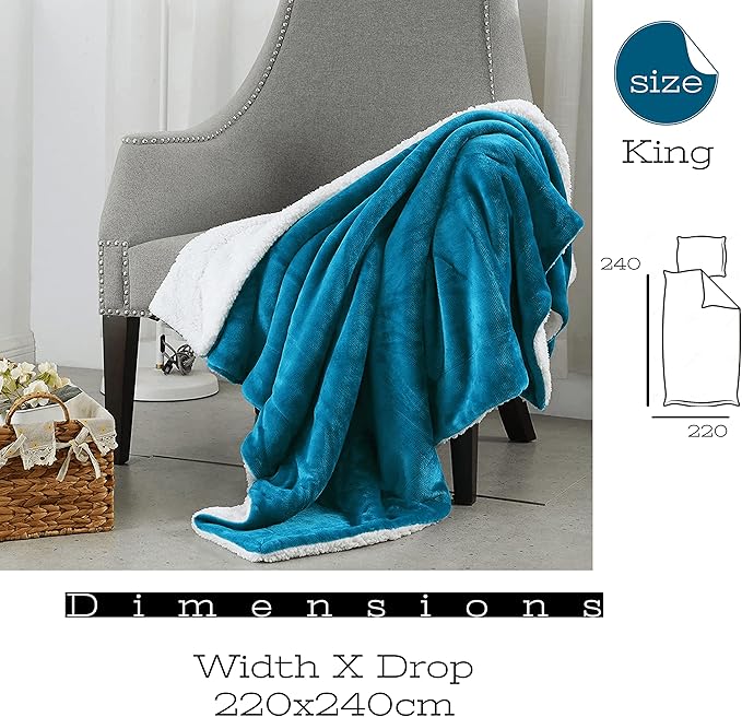 Funky gadgets Sherpa Fleece Teal Blue Blanket Bed Throws Blankets For Sofas Fluffy Soft Thick Warm Blanket- Blanket Throws for Travel