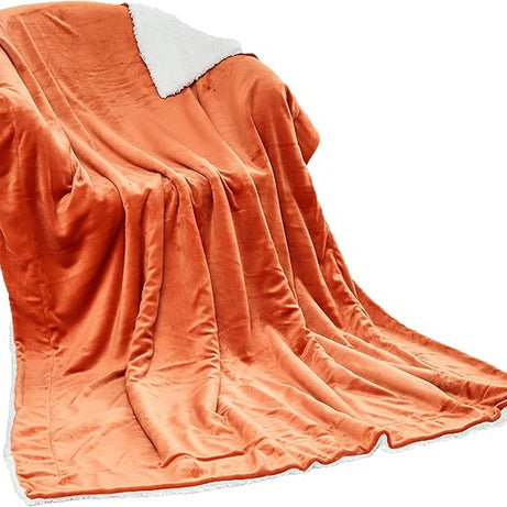 Funky gadgets Sherpa Fleece Orange Blanket Bed Throws Blankets For Sofas Fluffy Soft Thick Warm Blanket- Blanket Throws for Travel