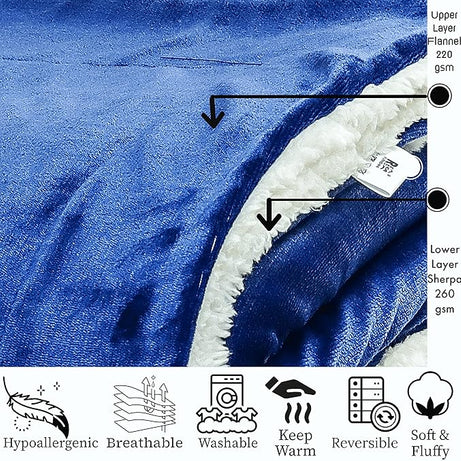 Funky gadgets Sherpa Fleece Navy Blanket Bed Throws Blankets For Sofas Fluffy Soft Thick Warm Blanket- Blanket Throws for Travel