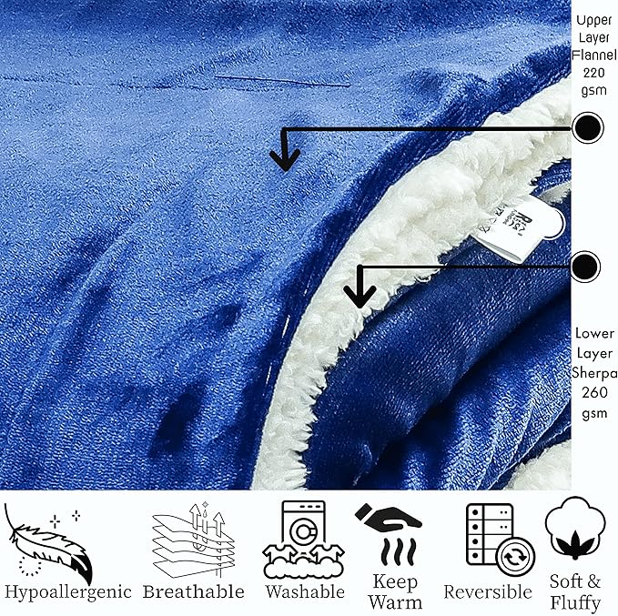 Funky gadgets Sherpa Fleece Navy Blanket Bed Throws Blankets For Sofas Fluffy Soft Thick Warm Blanket- Blanket Throws for Travel