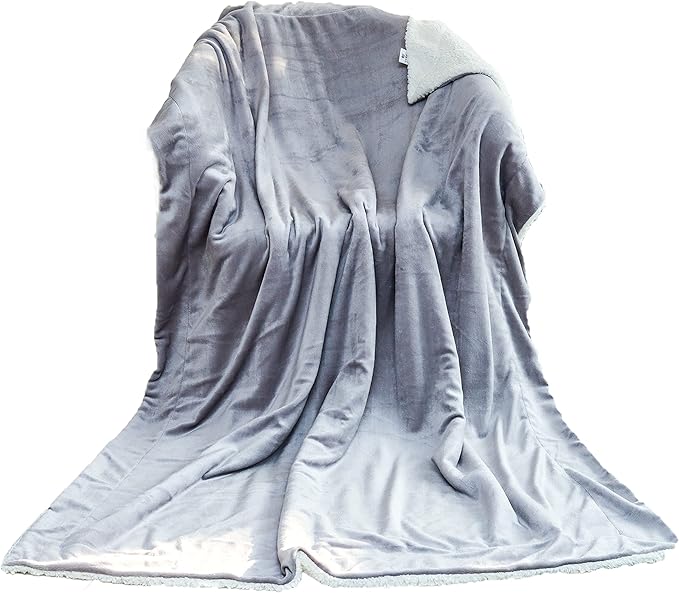 Funky gadgets Sherpa Fleece Silver grey Blanket Bed Throws Blankets For Sofas Fluffy Soft Thick Warm Blanket- Blanket Throws for Travel
