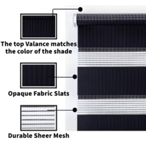 Funky Gadgets Black Day Night Blinds Double Layer Sheer Fabric blinds Windows Curtains For Bedroom Easy Fit Drilling & No Drilling Opaque Shades Zebra Roller Blinds