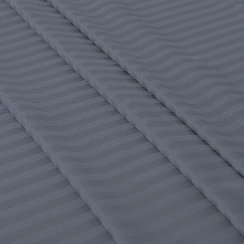 Microfiber Satin Stripe Duvet Cover Set Luxury Hotel Bedding Sets with Pillowcases Breathable Ultra Soft Reversible -Charcoal