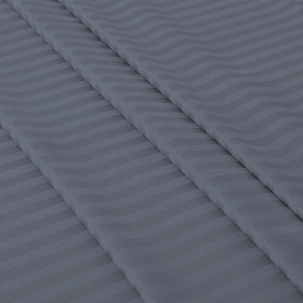 Microfiber Satin Stripe Duvet Cover Set Luxury Hotel Bedding Sets with Pillowcases Breathable Ultra Soft Reversible -Charcoal