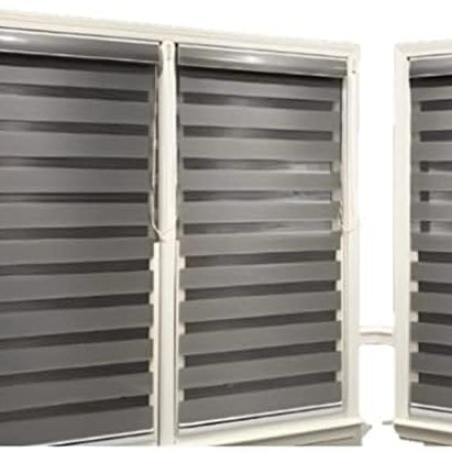 Funky Gadgets Grey Day Night Blinds Double Layer Sheer Fabric blinds Windows Curtains For Bedroom Easy Fit Drilling & No Drilling Opaque Shades Zebra Roller Blinds