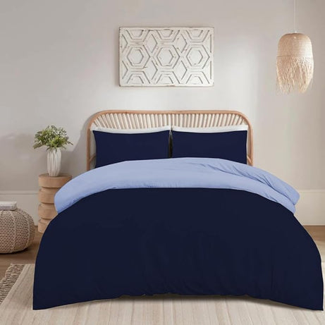 funky gadgets Duvet Cover Set – Soft Brushed Microfiber Plain Dyed Duvet Cover Sets with Pillow Case- Reversible Bedding Quilt Cover Set (Navy & Blue, Double)