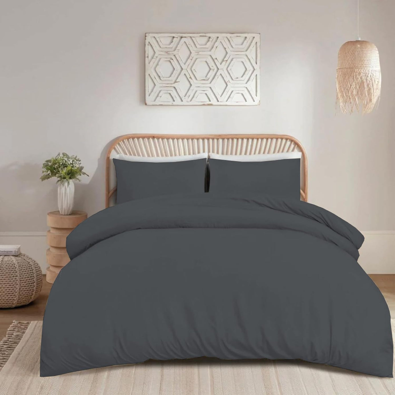 Duvet Cover Set – Soft Brushed Microfiber Plain Dyed Duvet Cover Sets with Pillow Case- Bedding Quilt Cover Set Charcoal