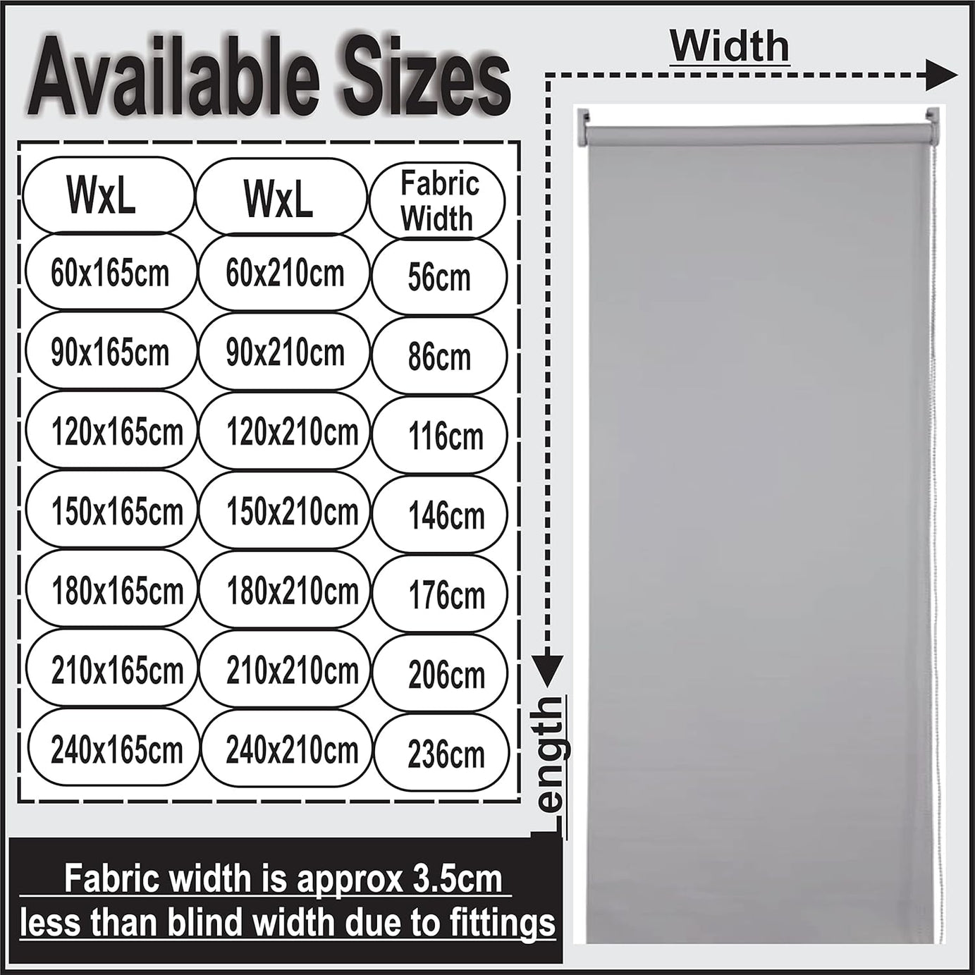 Funky Gadgets Roller Blinds Thermal Blackout Roller Blind, Easy Fit Child Safe Trimmable UV Protection Home Office Window Blinds, Grey Blind