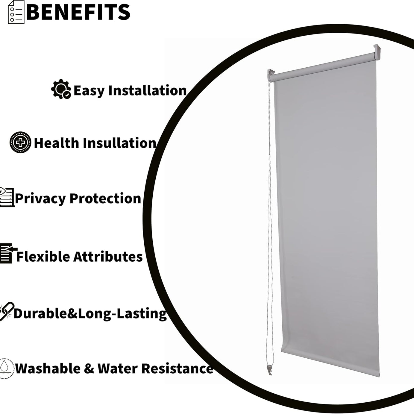 Funky Gadgets Roller Blinds Thermal Blackout Roller Blind, Easy Fit Child Safe Trimmable UV Protection Home Office Window Blinds, Grey Blind