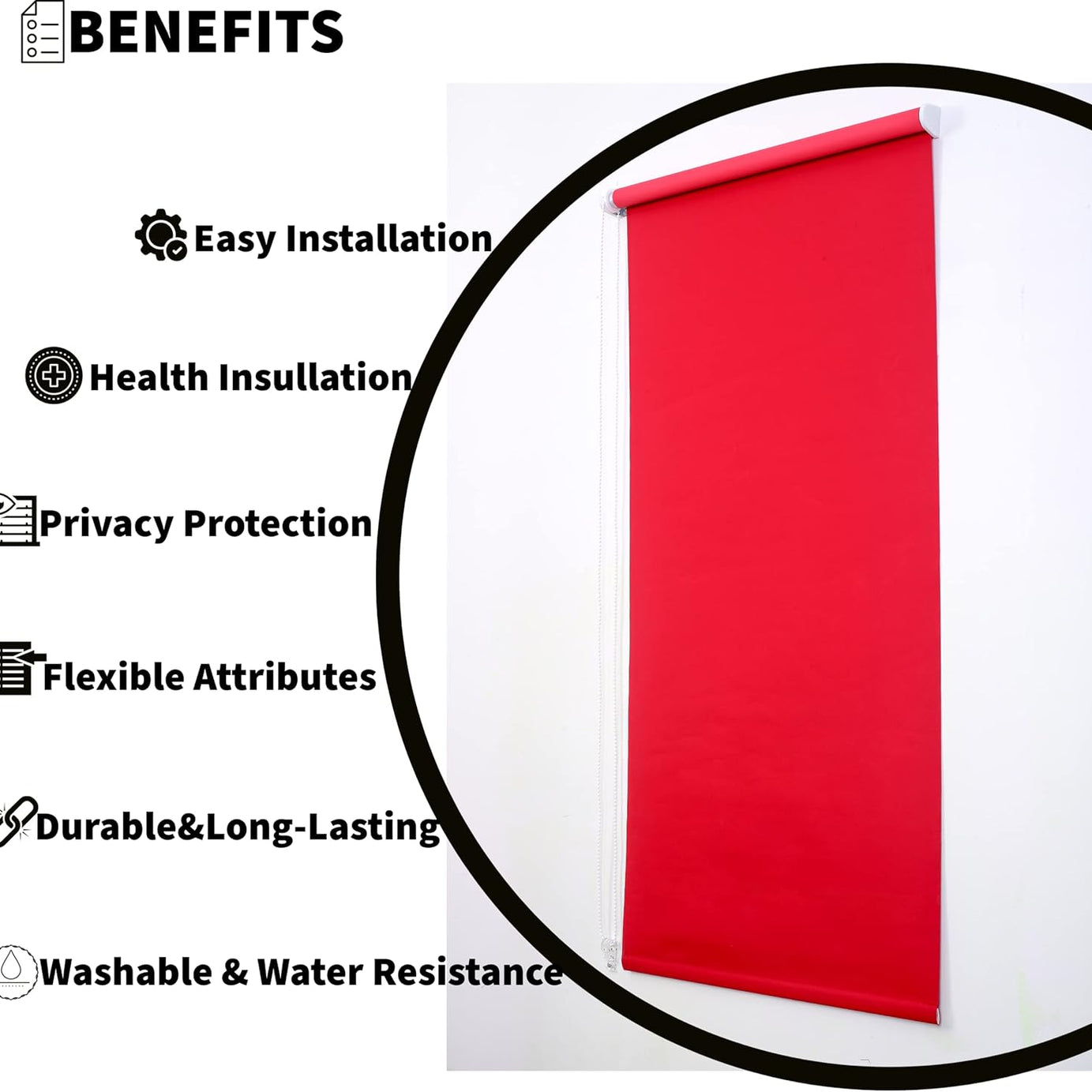 Funky Gadgets Roller Blinds Thermal Blackout Roller Blind, Easy Fit Child Safe Trimmable UV Protection Home Office, Kitchen Window Blinds, Red Blind