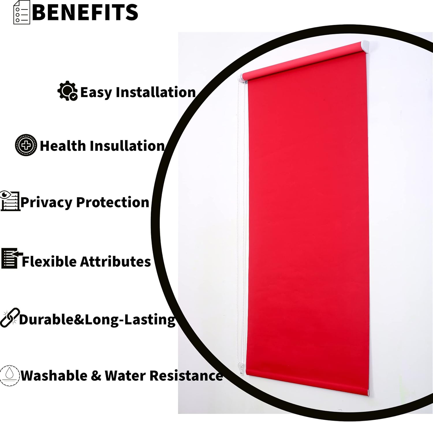 Funky Gadgets Roller Blinds Thermal Blackout Roller Blind, Easy Fit Child Safe Trimmable UV Protection Home Office, Kitchen Window Blinds, Red Blind