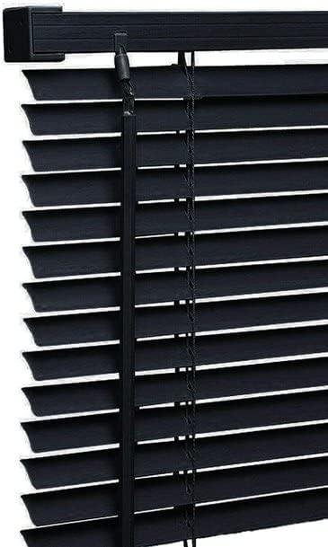 PVC Venetian Blind- Blinds Window 25mm Thin Slats Kitchen Windows Blinds Treatments Easy Fit Curtains Trimmable Fittings Home Office - Black