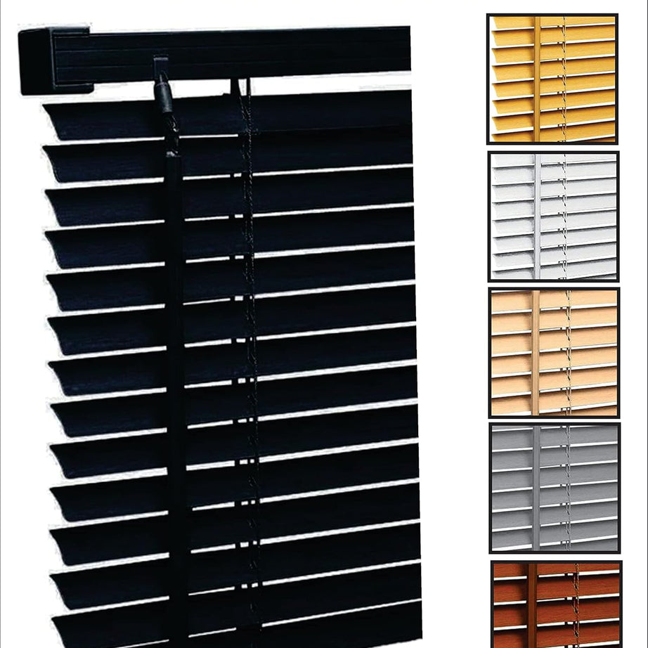 PVC Venetian Blind- Blinds Window 25mm Thin Slats Kitchen Windows Blinds Treatments Easy Fit Curtains Trimmable Fittings Home Office - Black