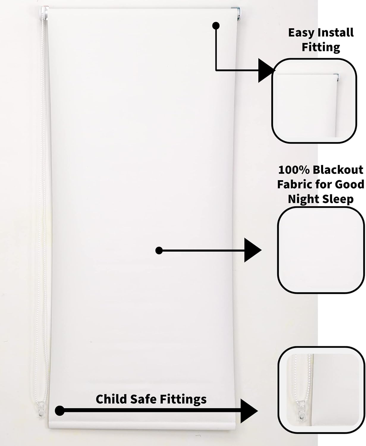 Funky Gadgets Roller Blinds Thermal Blackout Roller Blind, Easy Fit Child Safe Trimmable UV Protection Home Office Window Blinds, Cream Blind