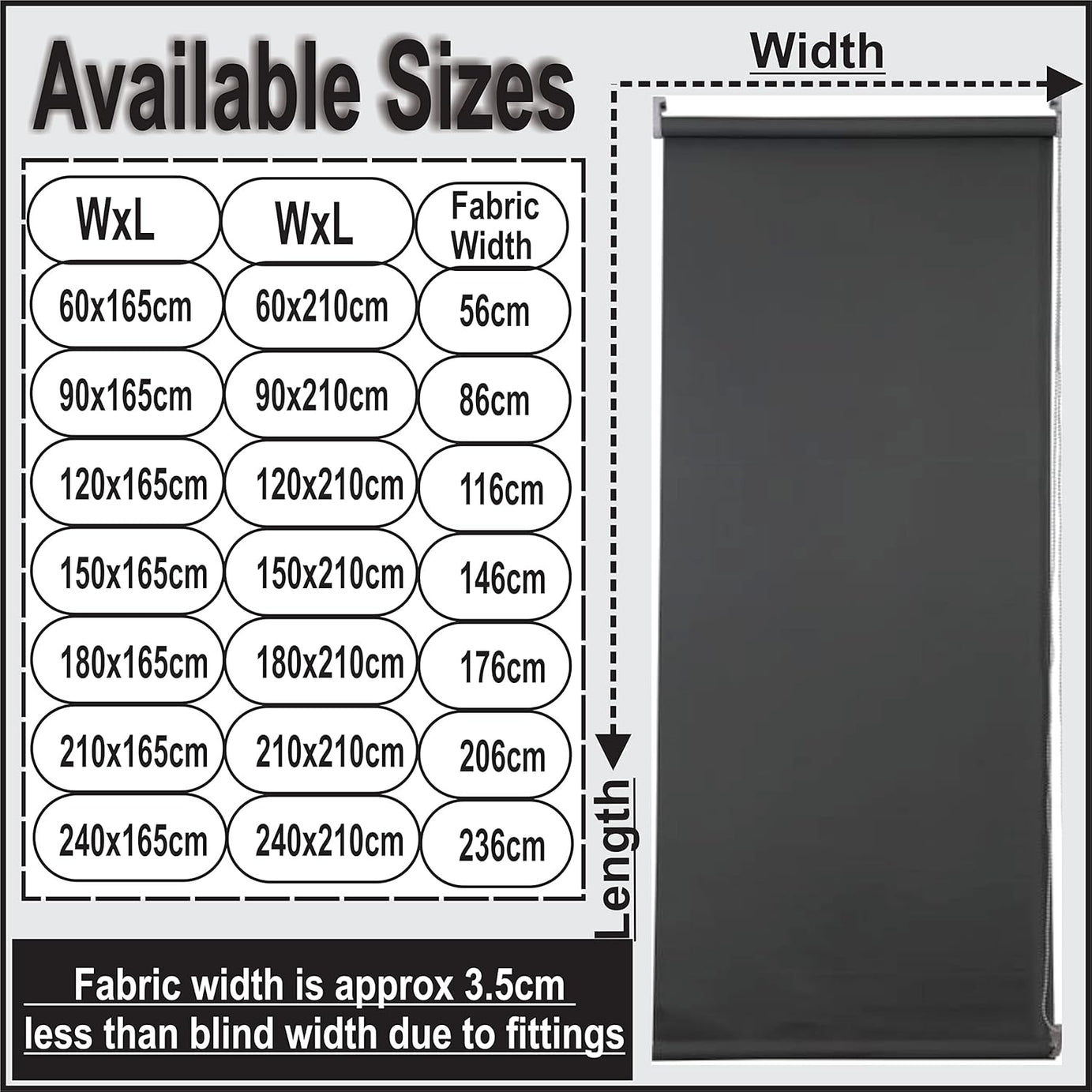 Funky Gadgets Blackout Roller Blinds Window Shades Easy Fit Thermal Roller Blind 3 Pass Black Out Fabric for Room Darkening Trimmable Child Safe Metal Tube Charcoal Grey