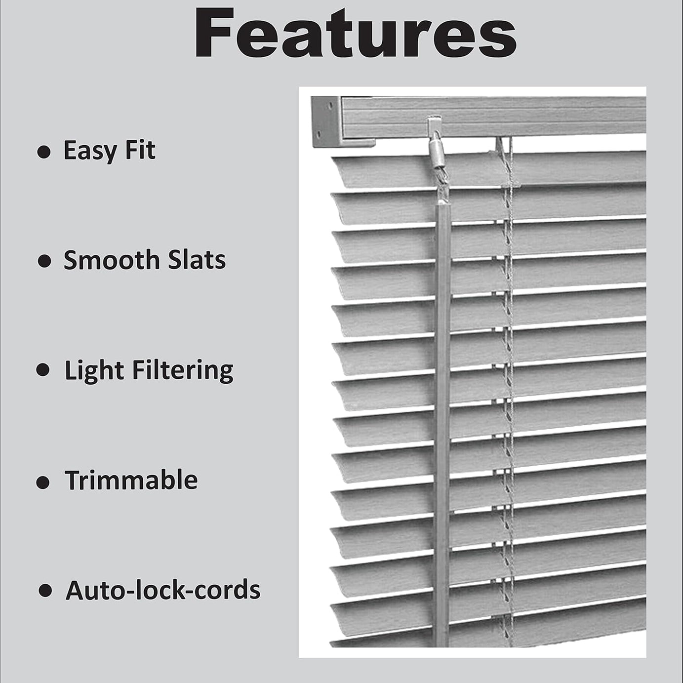 PVC Venetian Blind- Blinds Window 25mm Thin Slats Kitchen Windows Blinds Treatments Easy Fit Curtains Trimmable Fittings Home Office - Grey