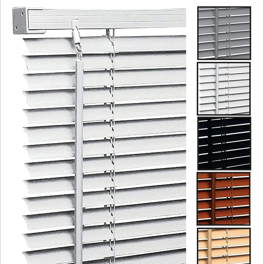 PVC Venetian Blind Blinds Window 25mm Thin Slats Kitchen Windows Blinds Treatments Easy Fit Curtains Trimmable Fittings Home Office - White
