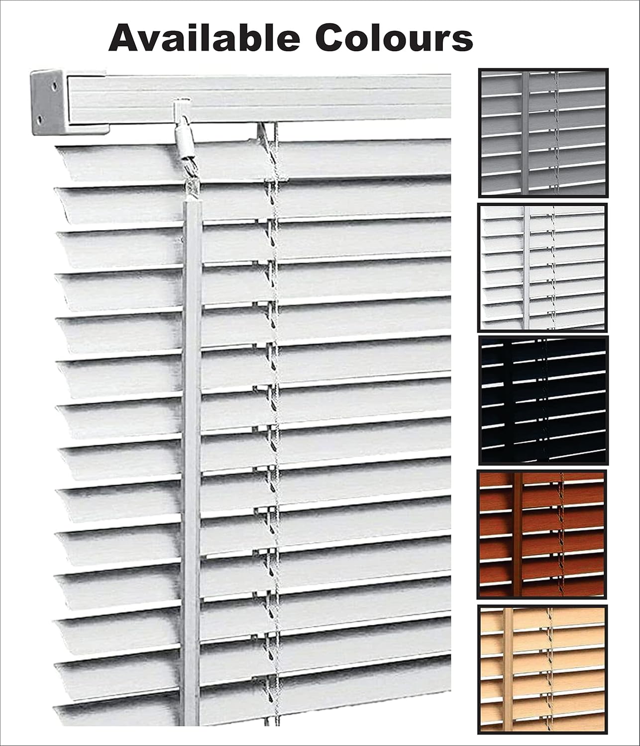PVC Venetian Blind Blinds Window 25mm Thin Slats Kitchen Windows Blinds Treatments Easy Fit Curtains Trimmable Fittings Home Office - White