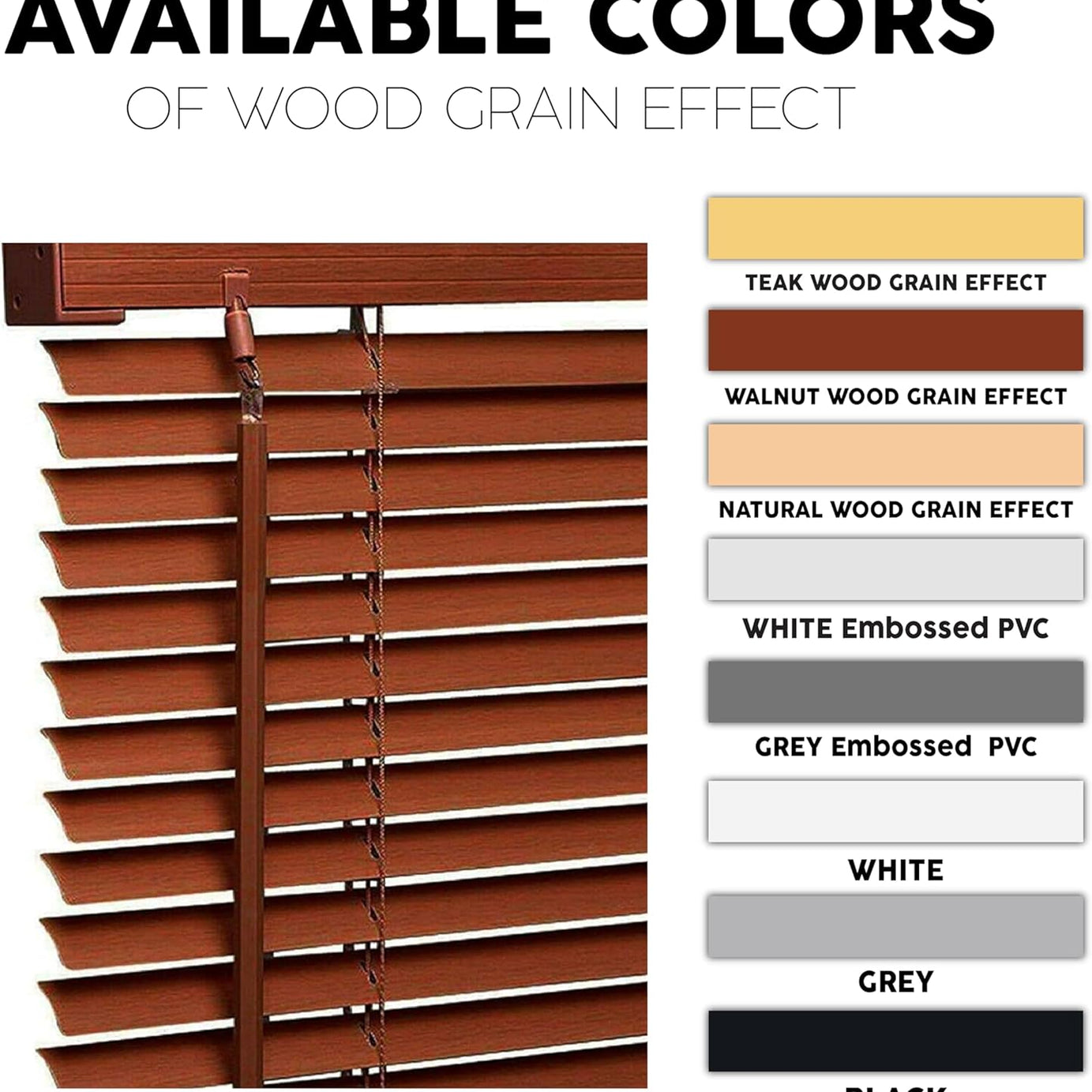 PVC wood grain effect blinds-Windows Blinds Treatments Easy Fit Curtains Trimmable Fittings Home Office - Walnut