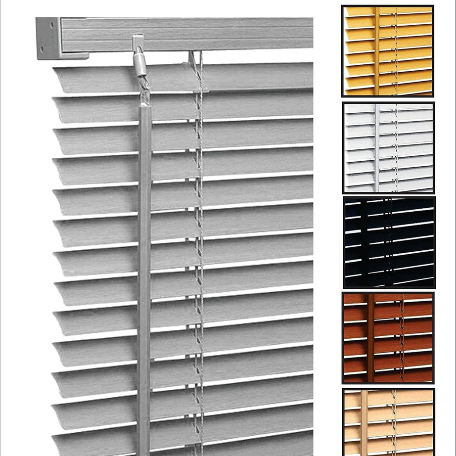 PVC Venetian Blind- Blinds Window 25mm Thin Slats Kitchen Windows Blinds Treatments Easy Fit Curtains Trimmable Fittings Home Office - Grey