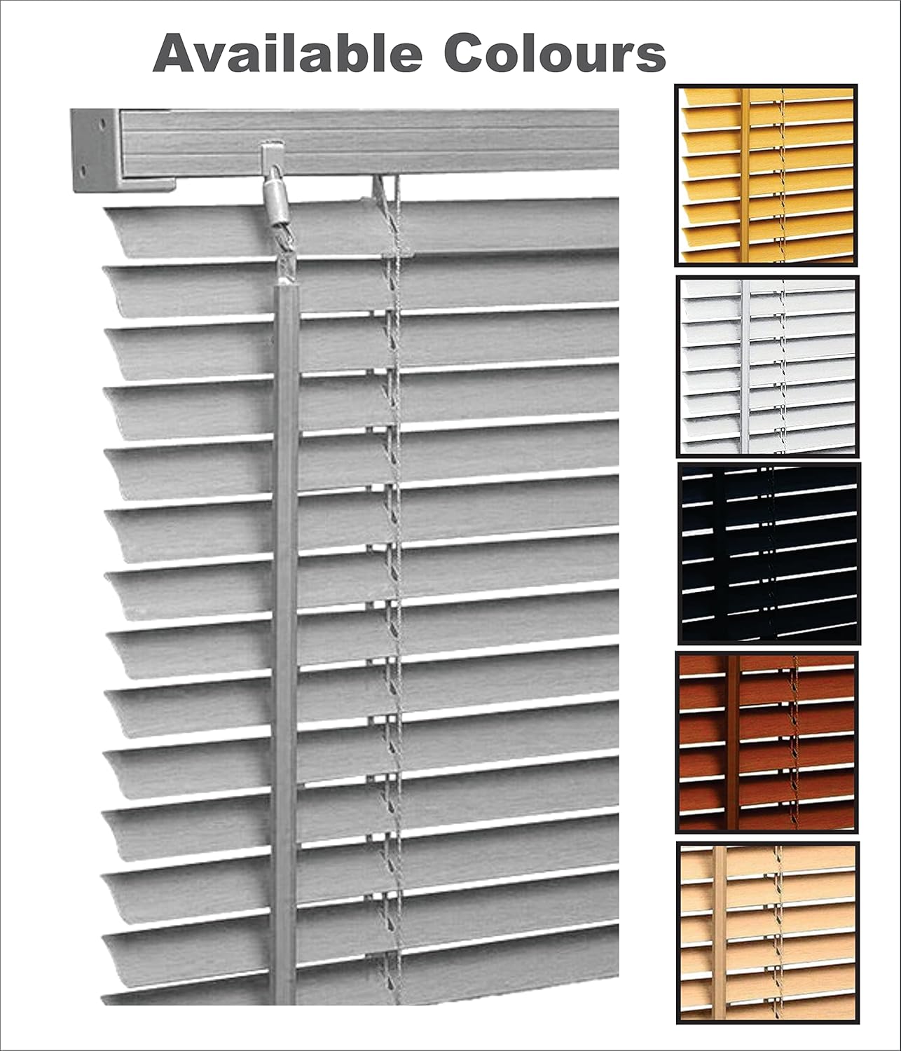 PVC Venetian Blind- Blinds Window 25mm Thin Slats Kitchen Windows Blinds Treatments Easy Fit Curtains Trimmable Fittings Home Office - Grey