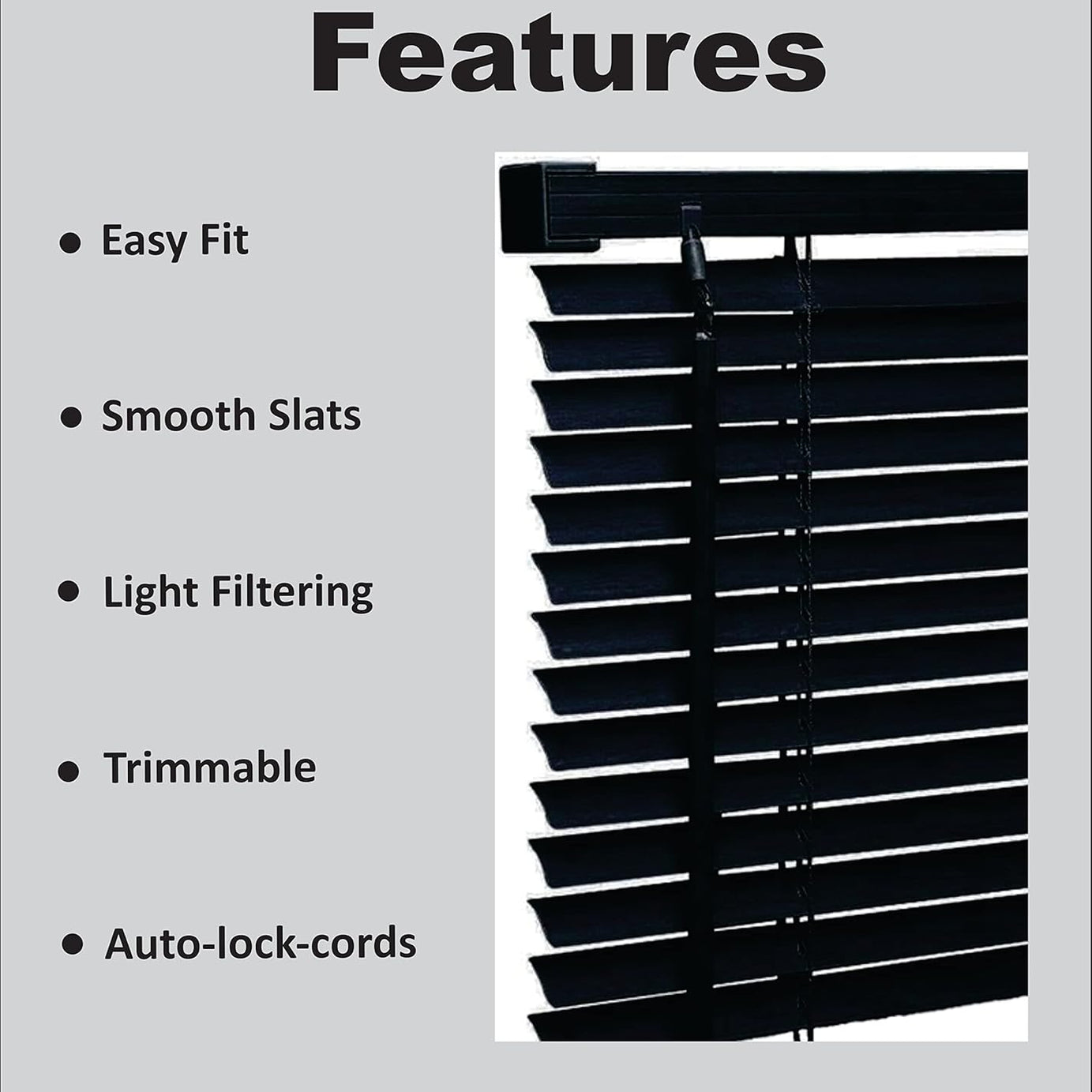 PVC Venetian Blind- Blinds Window 25mm Thin Slats Kitchen Windows Blinds Treatments Easy Fit Curtains Trimmable Fittings Home Office - Black