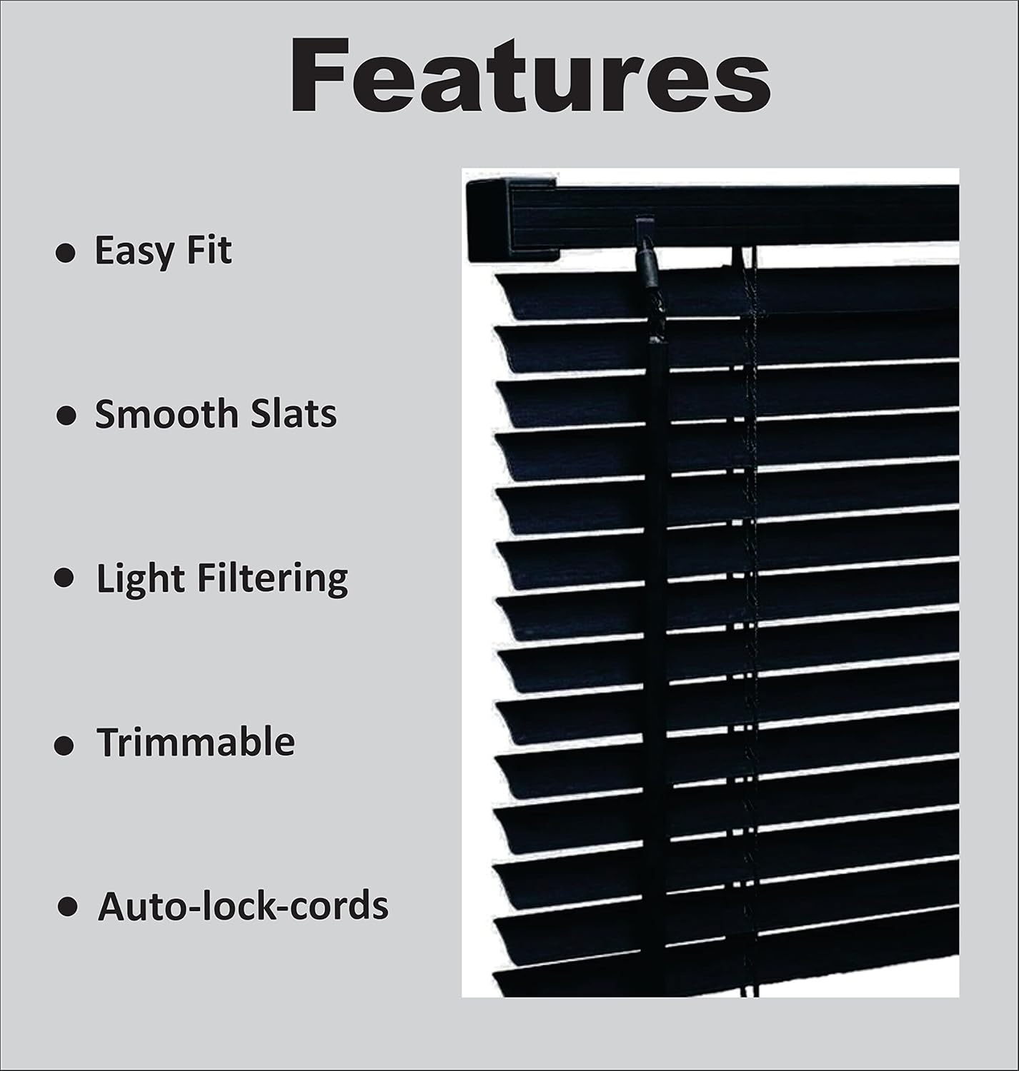 PVC Venetian Blind- Blinds Window 25mm Thin Slats Kitchen Windows Blinds Treatments Easy Fit Curtains Trimmable Fittings Home Office - Black