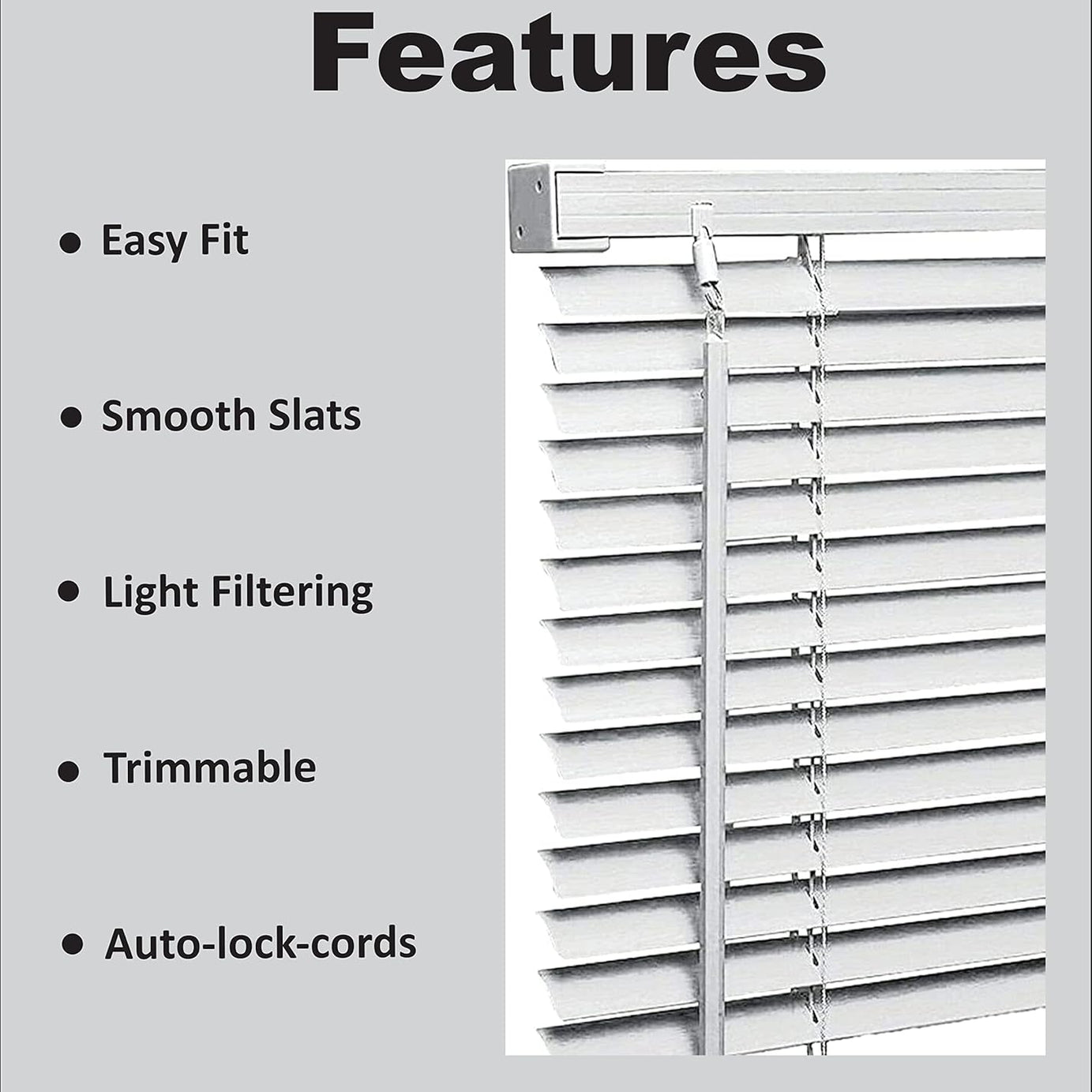 PVC Venetian Blind Blinds Window 25mm Thin Slats Kitchen Windows Blinds Treatments Easy Fit Curtains Trimmable Fittings Home Office - White